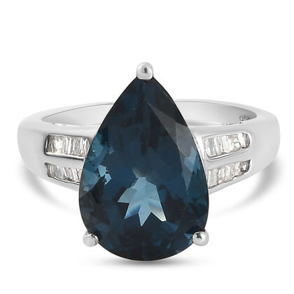 London Blau Topas und Diamant Ring 925 Silber platiniert (Größe 16.00) ca. 5,75 ct