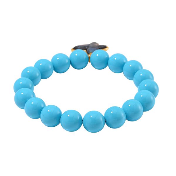 Sleeping Beauty T&uuml;rkis farbe Muschelperle, Abalone Muschel Armband BR-Stretch Standard gelb vergoldet image number 4