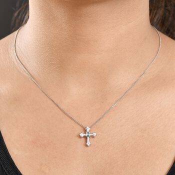 AA Blauer Zirkon, Wei&szlig;er Zirkon Anh&auml;nger 925 Silber rhodiniert ca. 0.50 ct