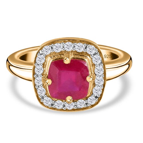 Afrikanischer Rubin und Zirkon Ring 925 Silber vergoldet  ca. 1,90 ct image number 0