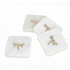 NAKKASHI 4er-Set, Marmor Untersetzer mit Messingintarsie, Libelle, Größe 10x10 cm, Weiß