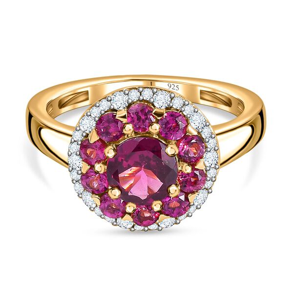 Rhodolith Granat Ring, 925 Silber Gelbgold Vermeil (Gr&ouml;&szlig;e 21.00) ca. 2.22 ct