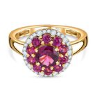 Rhodolith Granat Ring, 925 Silber Gelbgold Vermeil (Größe 21.00) ca. 2.22 ct