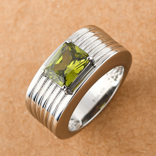 Peridot farbener Zirkonia Ring, Edelstahl  ca. 2,39 ct image number 2