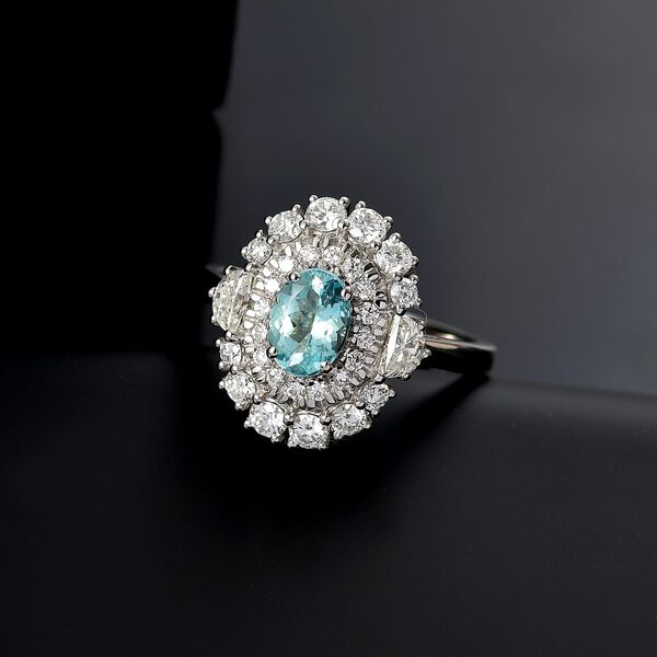 RHAPSODY zertifiziert und gepr&uuml;ft AAAA Paraiba Turmalin und VS-EF Diamant Ring in 950 Platin - 2,03 ct. image number 1