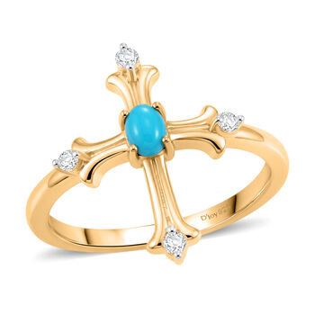 D'Joy AA Sleeping Beauty T&uuml;rkis, Wei&szlig;er Zirkon Ring 925 Silber 750 Vergoldet (Gr&ouml;&szlig;e 18.00) ca. 0,31 ct