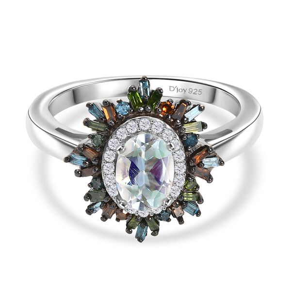 D'Joy AAA Premium Malagasy Mondstein und mehrfarbiger Diamant Ring und Anh&auml;nger mit 50cm Kette image number 7