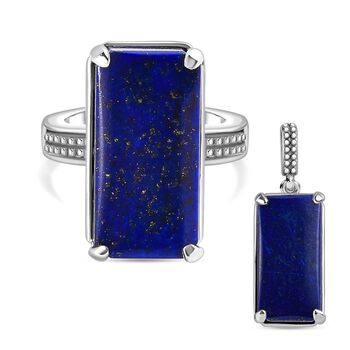 Lapislazuli Schmuckset  Edelstahl ca. 28,53 ct.