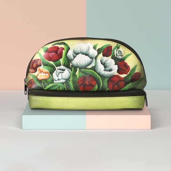 SUKRITI - 100% Leder: handbemalter Beauty Organizer, Grün image number 2