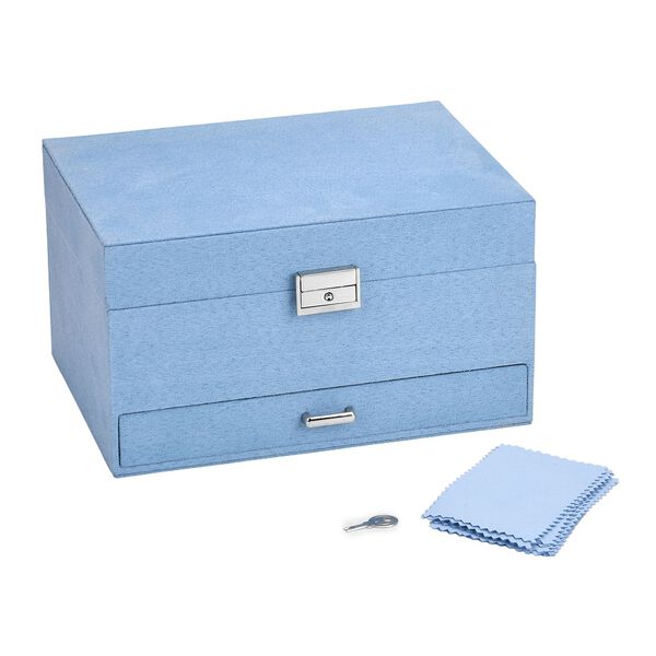 4-lagige Schmuckbox aus Samt mit 10 Silberputzt&uuml;chern, 23,8&times;17&times;14,2 cm, T&uuml;rkisblau image number 2