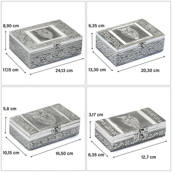 4er Set - Teakholzboxen Schmuckbox, Eulen-Pr&auml;gung image number 5