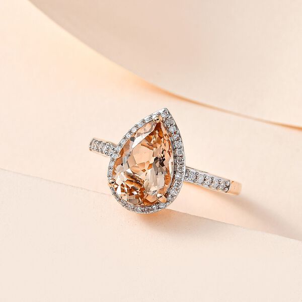 AAA Moroppino Morganit, Wei&szlig;er Diamant Ring, 585 Gold (Gr&ouml;&szlig;e 19.00) ca. 3.07 ct image number 1