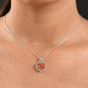 D'Joy AA Salamanca Feueropal, Wei&szlig;er Zirkon Anh&auml;nger mit Kette, ca. 50 cm, 925 Silber Rhodiniert und 750 Gelbgold Vermeil ca. 1.22 ct