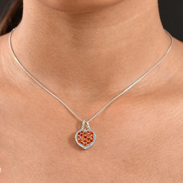 D'Joy AA Salamanca Feueropal, Wei&szlig;er Zirkon Anh&auml;nger mit Kette, ca. 50 cm, 925 Silber Rhodiniert und 750 Gelbgold Vermeil ca. 1.22 ct image number 3