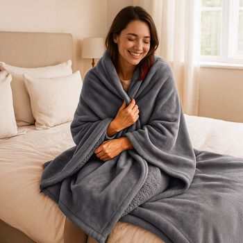 Doppellagige wasserdichte Decke aus Flanell und Sherpa, 150x200 cm, Grau