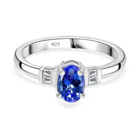 Tansanit und Zirkon Ring 925 Silber Platin-Überzug
