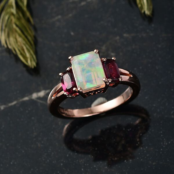 D'Joy AA Natürlicher, äthiopischer Welo Opal, Natürlicher Rhodolith Granat Ring 925 Silber rosévergoldet (Größe 20.00) ca. 1.76 ct image number 1