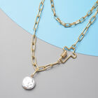 Kunststoff Perle, Weißer Kristall Halskette ca. 42+7 cm goldfarben image number 1