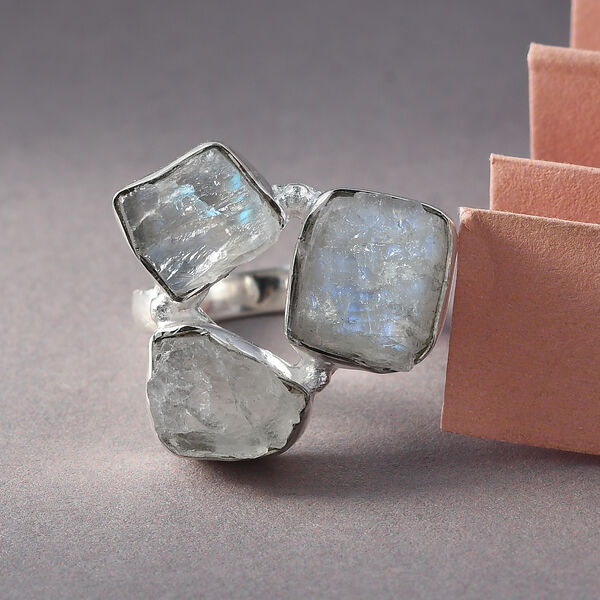 Regenbogen Mondstein 3-Stein-Ring, 925 Silber  ca. 11,60 ct image number 2