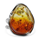 Natürlicher, baltischer Bernstein Ring, 925 Silber Flexibles (Größe 17-21) ca. 15.00 ct