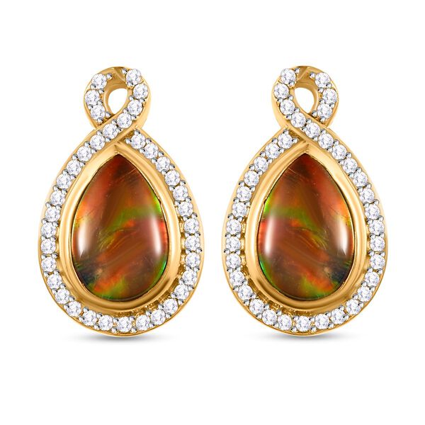 Kanadische Ammolit und wei&szlig;e Zirkon-Ohrringe, 925 Silber Gelbgold Vermeil ca. 2.85 ct