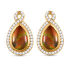 Kanadische Ammolit und weiße Zirkon-Ohrringe, 925 Silber Gelbgold Vermeil ca. 2.85 ct