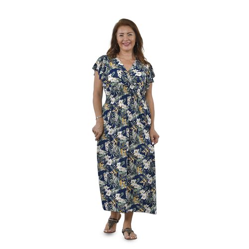 Midaxi-Kleid mit gesmokter Taille und Flatterärmeln, One Size, Blaugrün image number 0