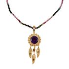 D’joy Afrikanischer Amethyst, Mehrfarbig-Turmalin Schmuckset 925 Silber 750 Gelbgold Vermeil ca. 46.89 ct