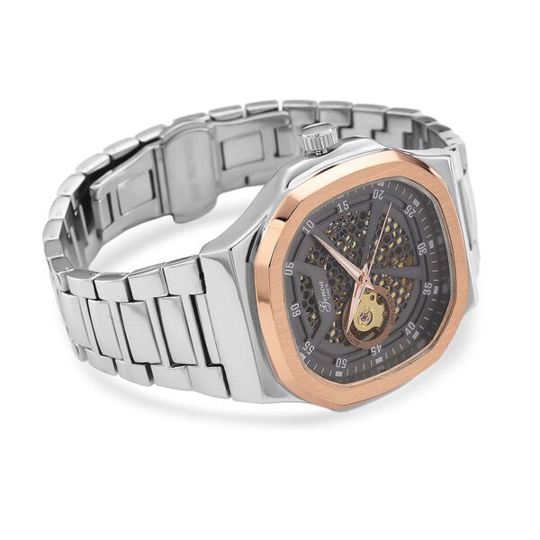 GENOA - Automatikuhr mit Skelett-Design, Edelstahlarmband, 3ATM wasserdicht, Graues Zifferblatt, bicolor, ca. 22 cm image number 5