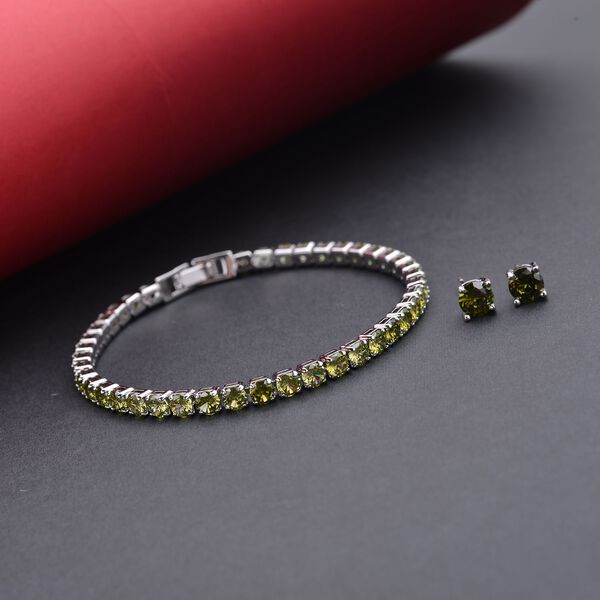 Peridot Zirkonia-Ohrstecker mit Armband, reines Messing ca. 41,00 ct image number 2