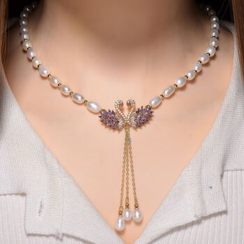 Wei&szlig;e S&uuml;&szlig;wasser Perle, Zirkonia Halskette, ca. 45cm + 2.5cm extender, Nickelfreies Messing gelb vergoldet