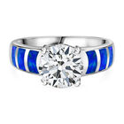 Weißer Zirkonia, Synthetischer kristall Blauer Opal Ring 925 Silber rhodiniert (Größe 16.00) ca. 5,86 ct