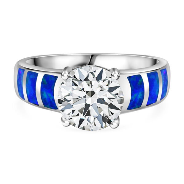 Zirkonia und synthetischer Kristall blauer Opal-Ring - 5,86 ct.