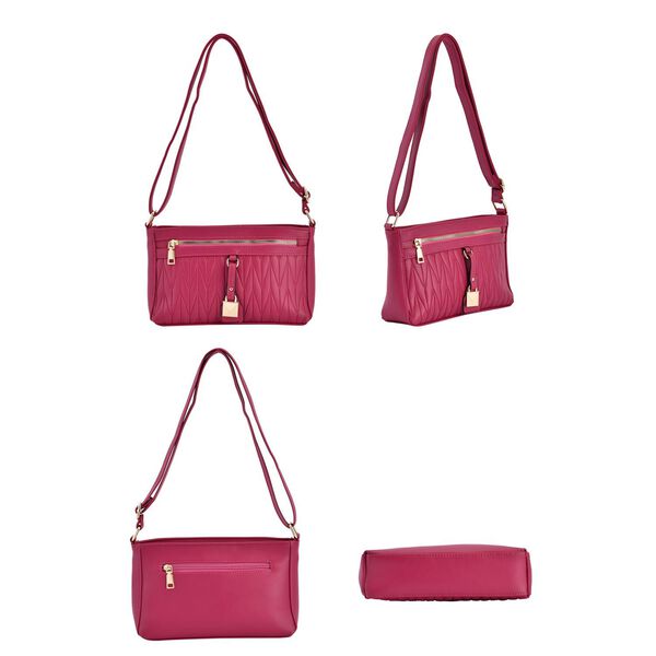 Schultertasche aus Kunstleder, mit mehreren F&auml;chern, Fuchsia image number 4