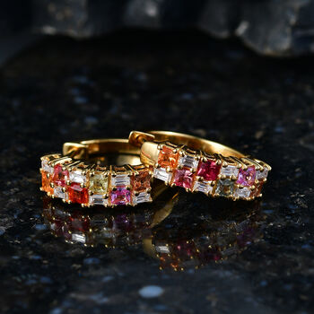 D'Joy Mehrfarbiger Saphir, Moissanit Ohrringe 925 Silber 750 Gelbgold vermeil ca. 1.80 ct