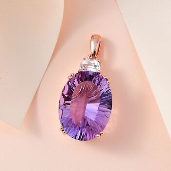 Rose De France Amethyst, Wei&szlig;er Topas Anh&auml;nger 925 Silber Ros&eacute;gold Vermeil ca. 19,02 ct.