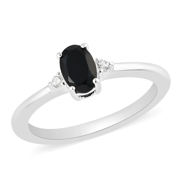 Schwarzer Spinell und Weißer Simulierter Diamant Ring 925 Silber  ca. 0,63 ct image number 4