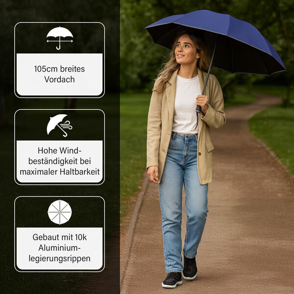 Aero-Alloy Rahmen Design – 22 Zoll LED 10K Reverse Falt-Regenschirm in Blau image number 3