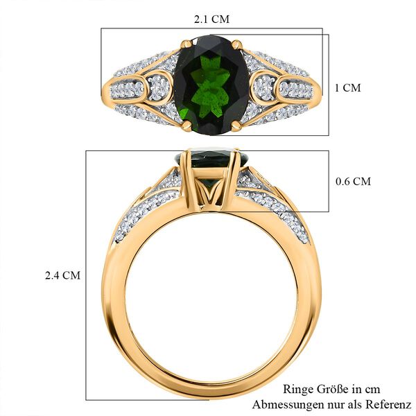 Nat&uuml;rlicher Chromdiopsid, wei&szlig;er Zirkon Ring, 925 Silber Gelbgold Vermeil (Gr&ouml;&szlig;e 18.00) ca. 2.19 ct image number 7
