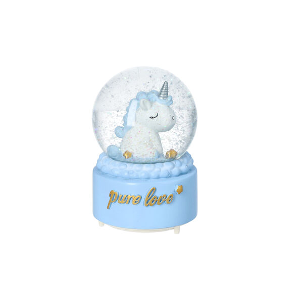 Glitzerkugel Musik und Licht, 15x10 cm, Einhorn, Blau