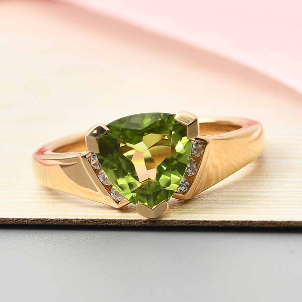 Natürlicher Peridot und Zirkon Solitär Ring 925 Silber vergoldet  ca. 2,07 ct image number 2