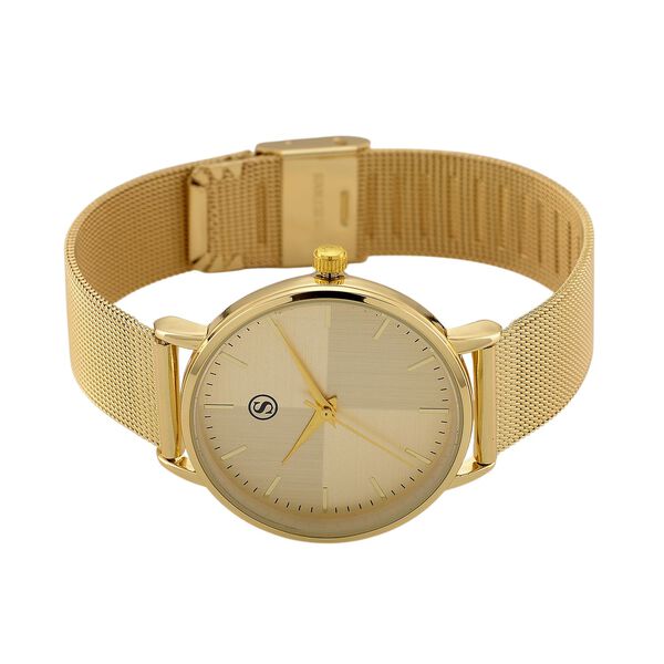 STRADA Armbanduhr, Sonnenschliff Zifferblatt zweifarbig, Edelstahl Mesharmband, Goldfarben image number 5