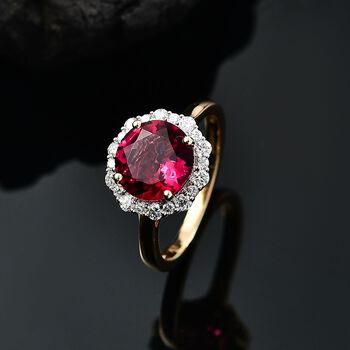 AAA Lab Grown Bixbite, Lab Grown Diamant Ring 417 Gold (Gr&ouml;&szlig;e 16.50) ca. 3,66 ct