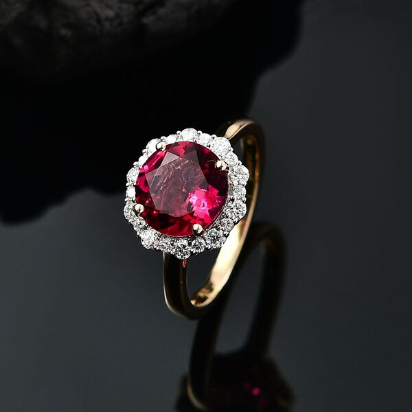 AAA Lab Grown Bixbite, Lab Grown Diamant Ring 417 Gold (Gr&ouml;&szlig;e 16.50) ca. 3,66 ct image number 1