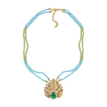 Pfau Quarz Triplette, Apatit Halskette ca. 45 cm + 5 cm Extender, 925 Silber 750 Gelbgold Vermeil ca. 67.21 ct