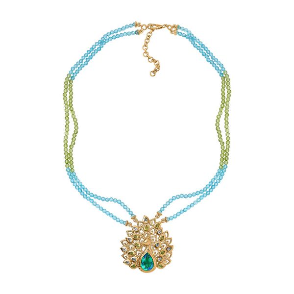 Pfau Triplett Quarz und Multi Edelstein Halskette, 45 cm - 59,18 ct.