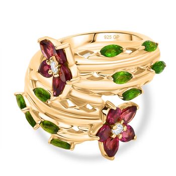 GP Italian Garden Kollektion- Rhodolith Granat, Chromdiopsid, Zirkon und blauer Saphir Ring - 3,24 ct.