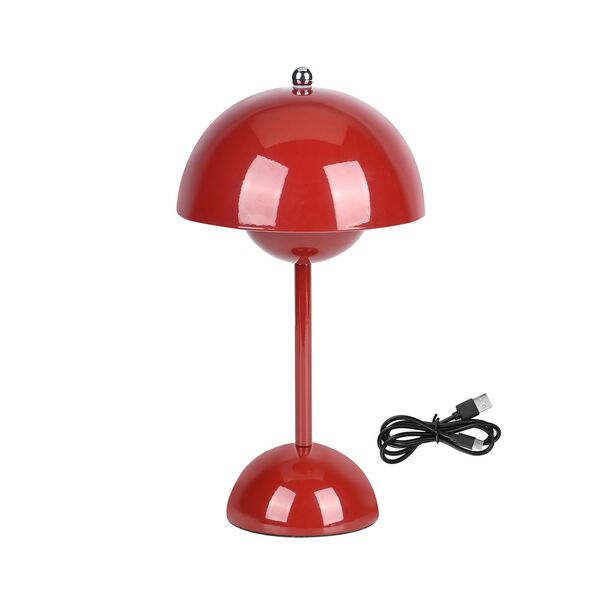 Kabellose Tischlampe im minimalistischen Retro-Pilzdesign – Touch-Steuerung, weinrot image number 0
