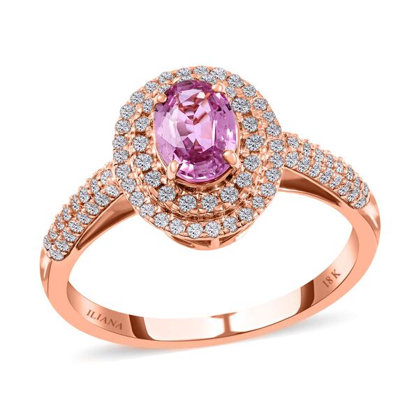 Iliana AAA Rosa Saphir, Wei&szlig;er Diamant Ringe 750 Gold (Gr&ouml;&szlig;e 20.00) ca. 1,40 ct