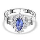 AAA Tansanit, Weißer Zirkon Ring, 925 Silber platiniert (Größe 21.00) ca. 1.13 ct